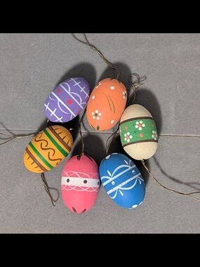 6 Hand-Painted Mini Vintage Wood Easter Egg Ornaments